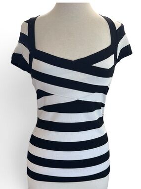 White House Black Market Striped Sweetheart Crisscross Knit Top Rayon Medium